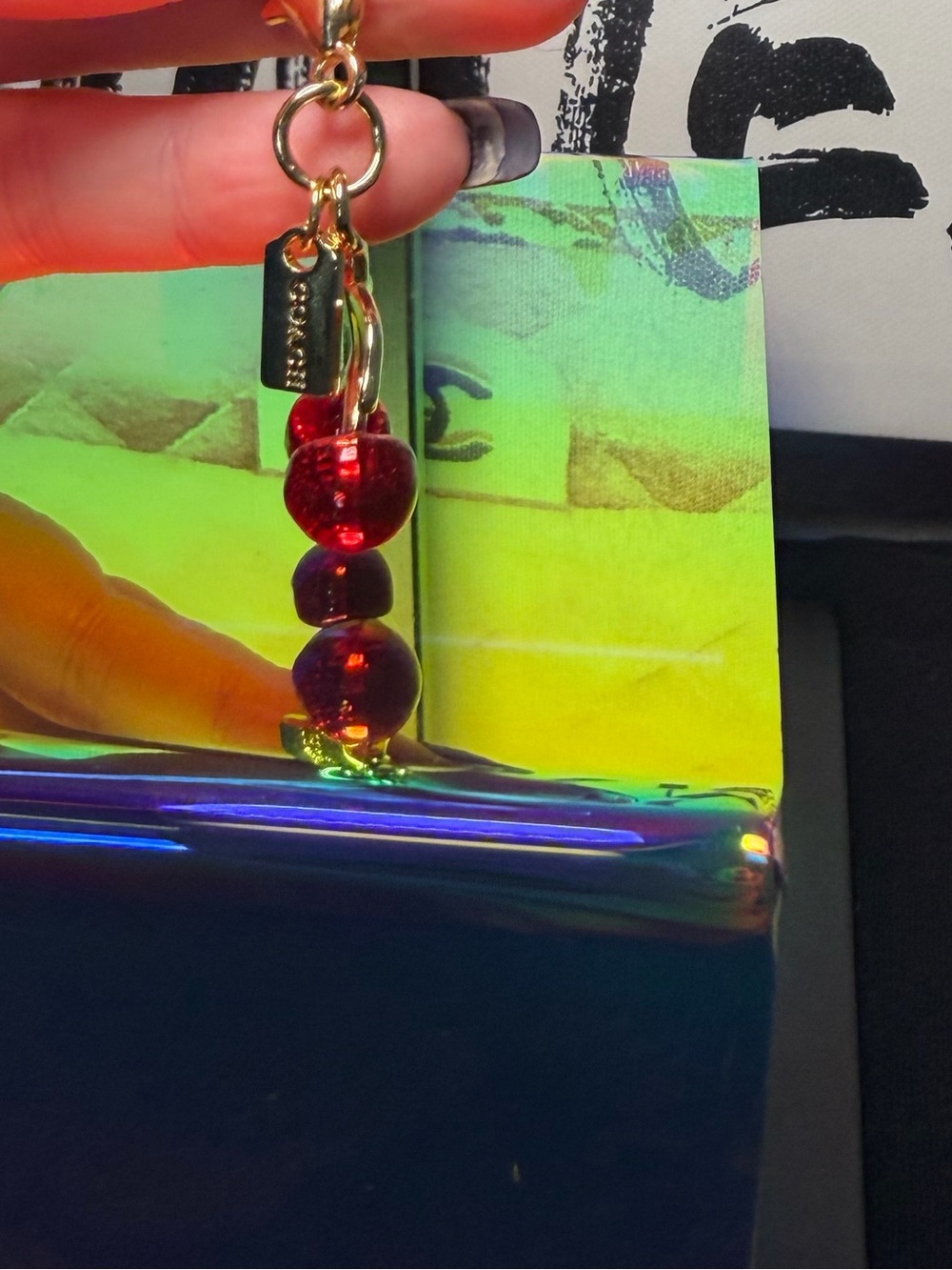 Coach Small Red Glitter Cherry Bag Charm - Picture 3 of 5